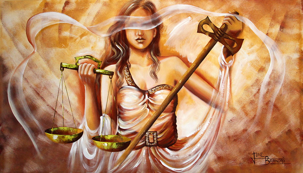Deusa Têmis, é representada de olhos vendados e com uma balança na mão. 